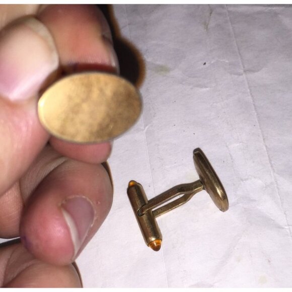 Vintage Men's Gold Tone/Bronze Oval Shaped Cuff Links - Picture 6 of 7